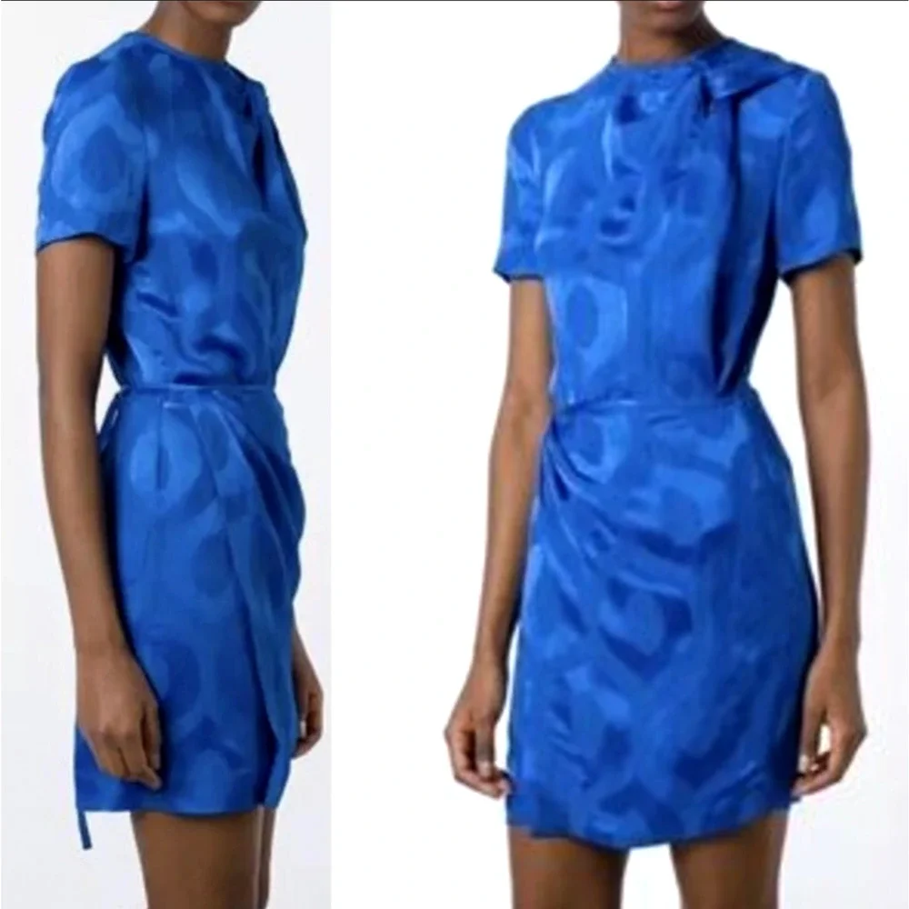Isabel Marant 10 Jacquard Mini Wrap Dress $595 Short Sleeve Bright Royal Blue 42 - Picture 5 of 16